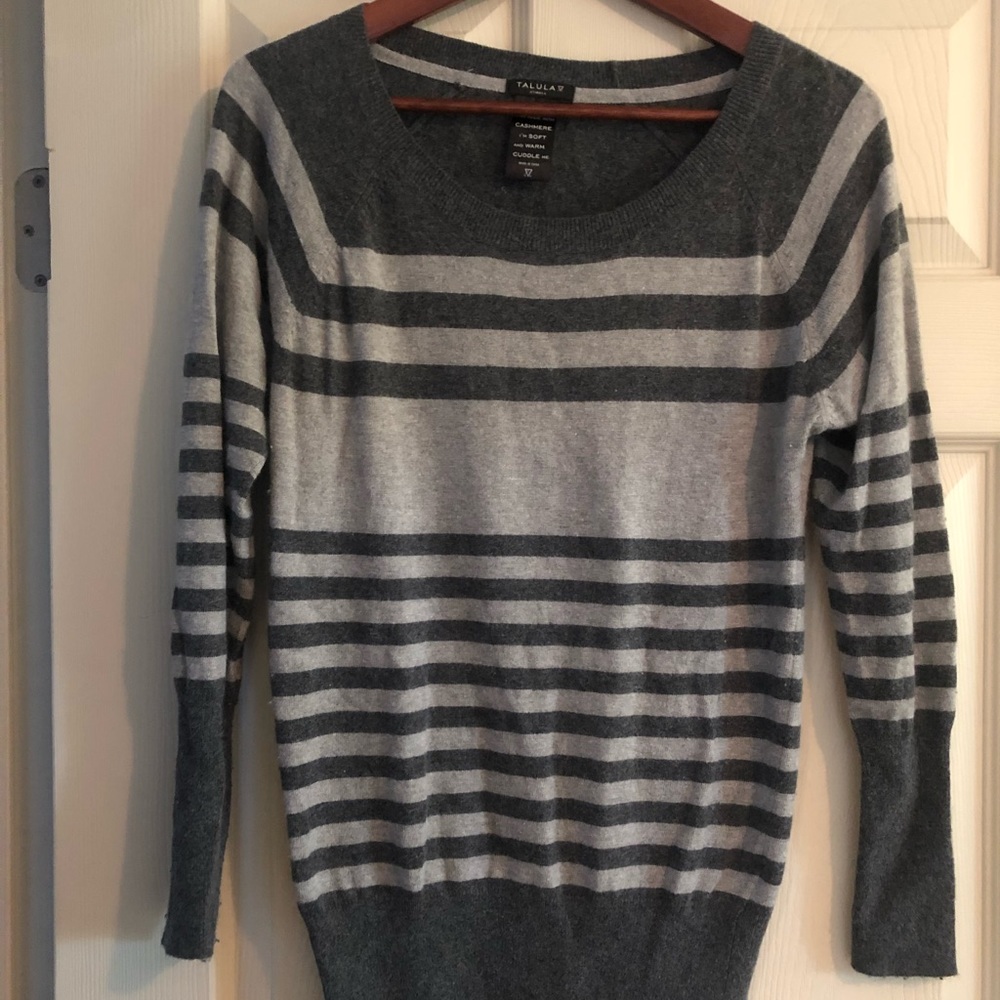 Talula Dark and light grey stripped cashmere 3/4 length sweater. Size 2-4